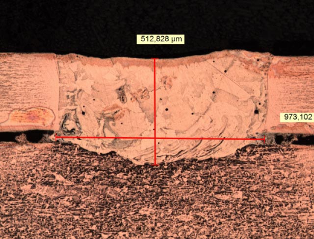 Schweißmikroskopische Aufnahme 1300 W; 2500 mm/min. mit Argon-Gas